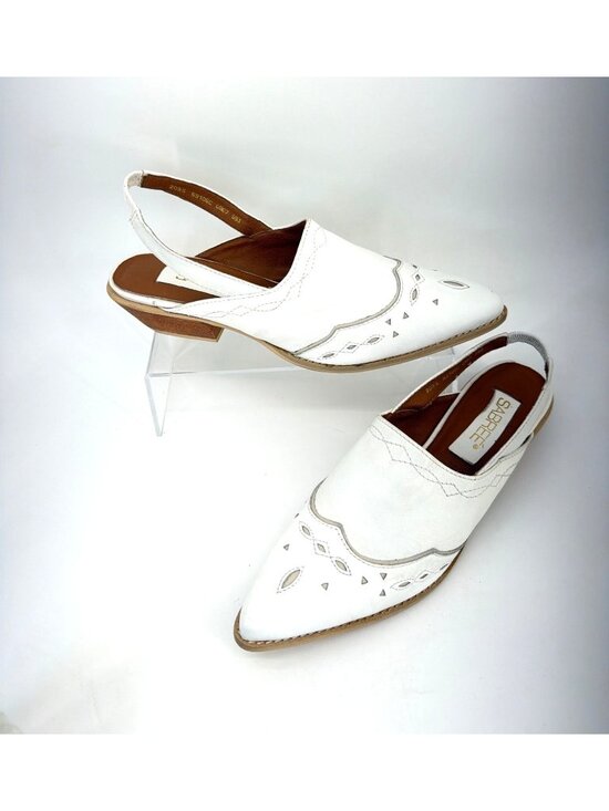 Sabree Shoes - Sabree Vintage Courtney Western Mules White Leather Womens Slingback Booties 9.5